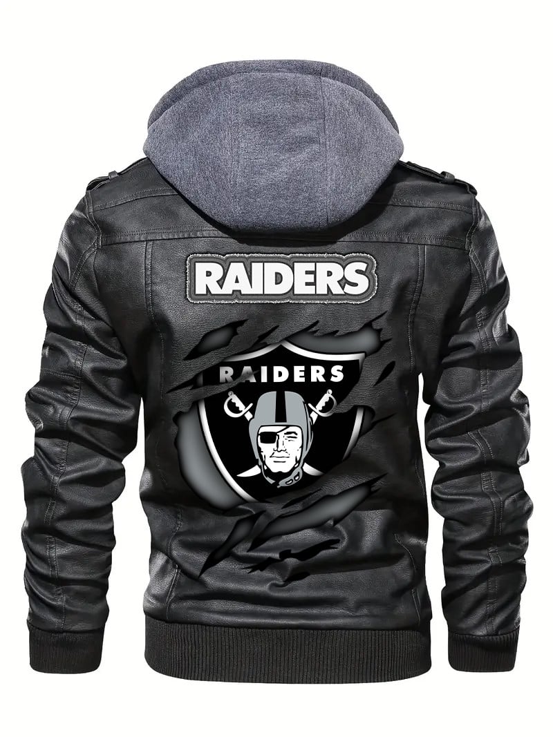 Las Vegas Raiders Premium & Ultra-Thick Leather Jacket with Fleece Hood with Fleece Hood HVKC940 - Premium & Ultra-Thick Leather Jacket with Fleece Hood