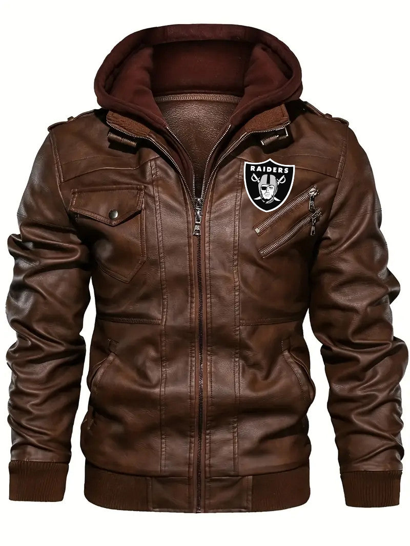 Las Vegas Raiders Premium & Ultra-Thick Leather Jacket with Fleece Hood with Fleece Hood HVKC940 - Premium & Ultra-Thick Leather Jacket with Fleece Hood