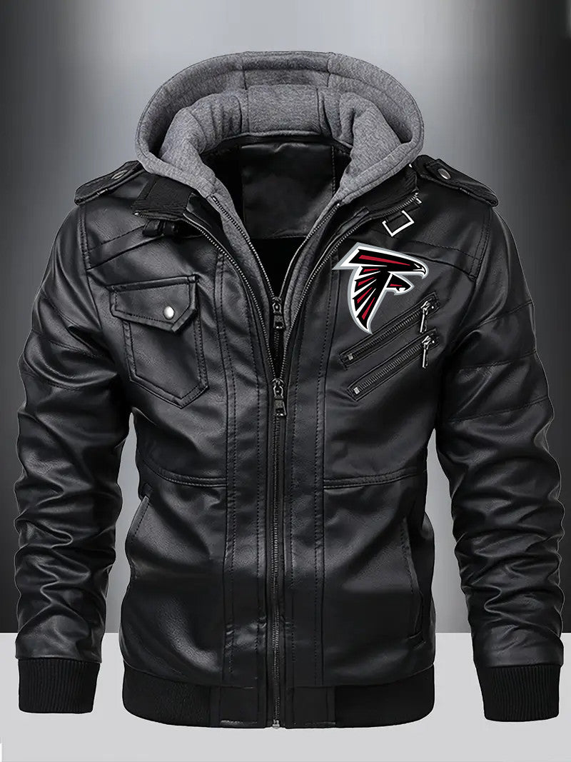 Atlanta Falcons Premium & Ultra-Thick Leather Jacket with Fleece Hood with Fleece Hood HVKC964 - Premium & Ultra-Thick Leather Jacket with Fleece Hood