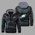 Premium & Ultra-Thick Leather Jacket with Fleece Hood - Philadelphia Eagles PHVK8409