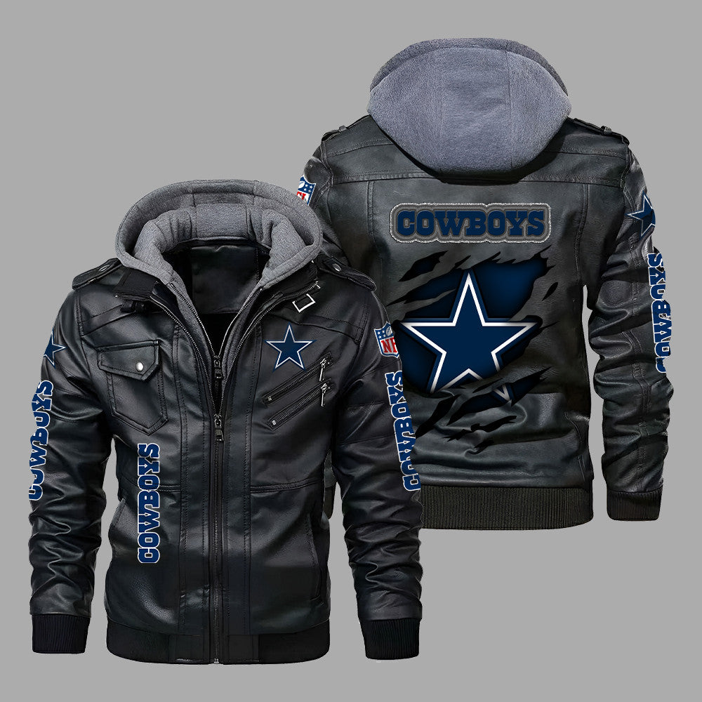 Premium & Ultra-Thick Leather Jacket with Fleece Hood - Dallas Cowboys PHVK8416