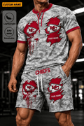 Kansas City Chiefs Men’s Button Neck T-Shirt and Short Set New Design 2026 Shirt And Short BSP954