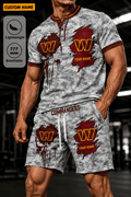 Washington Commanders Men’s Button Neck T-Shirt and Short Set New Design 2026 Shirt And Short BSP957