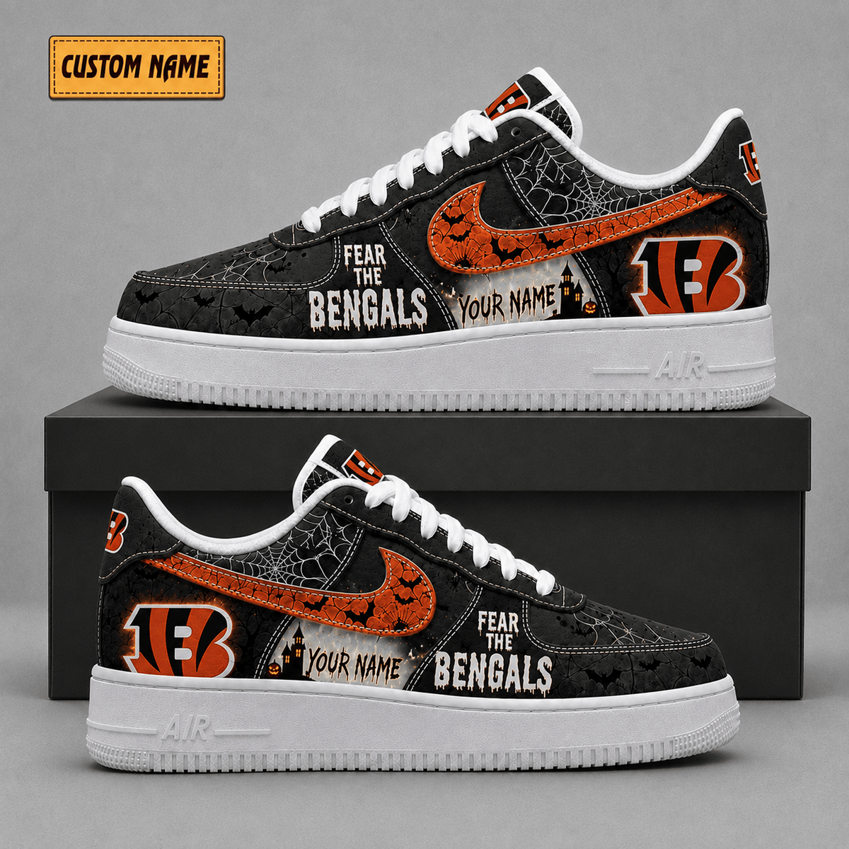 Cincinnati Bengals | Premium NFL Fear The Team Halloween AF1 Sneakers - VA323520