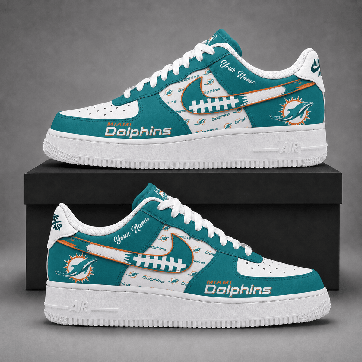 Miami Dolphins | Premium NFL Fear The Team AF1 Sneakers Personalized - VA37421