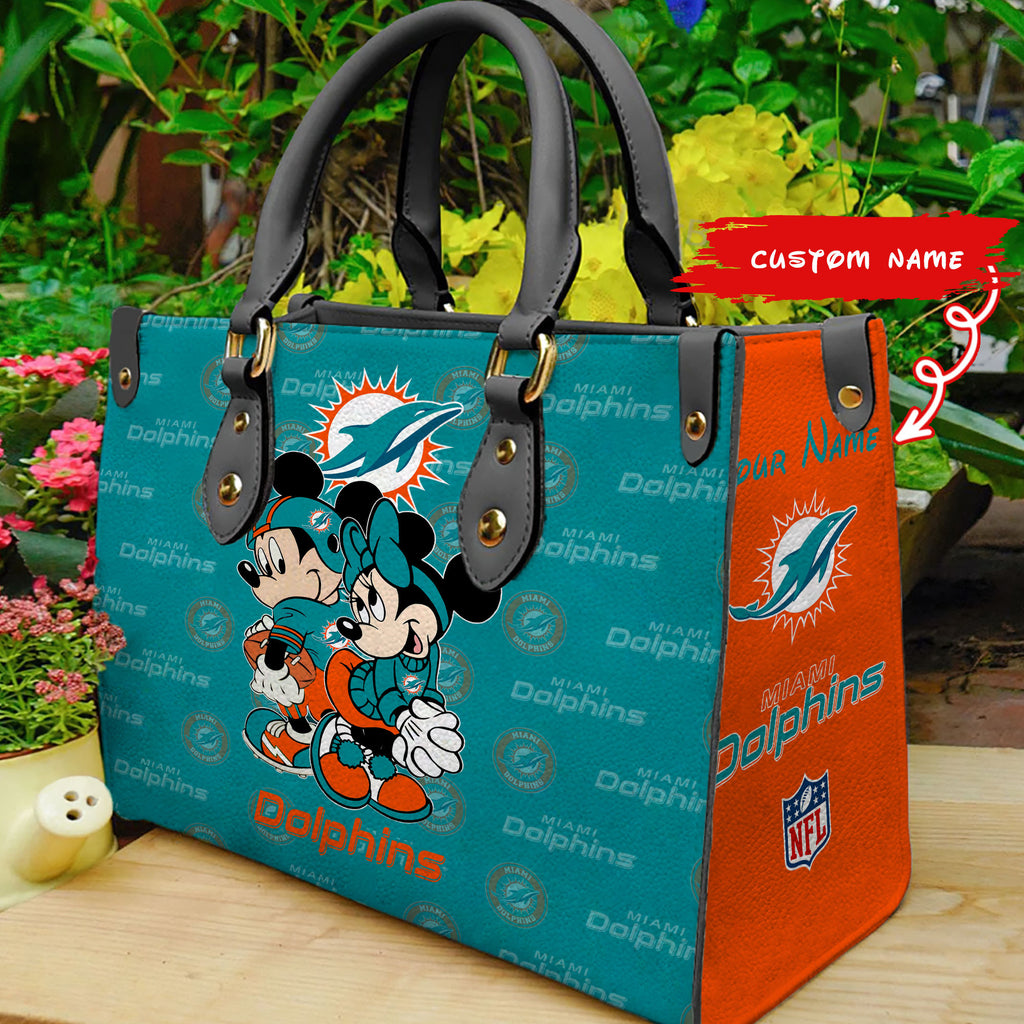 Miami Dolphins Personalized Leather Hand Bag BB99