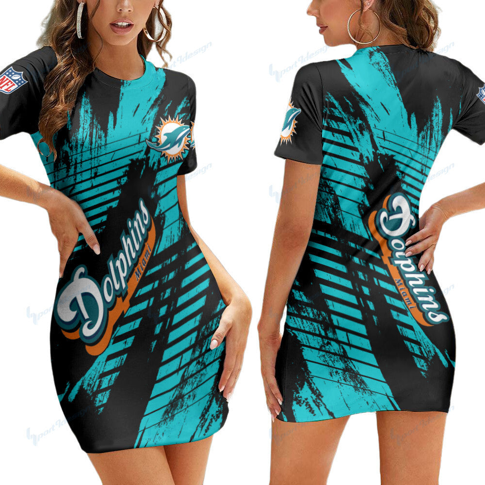 Miami Dolphins Short Sleeve Bodycon Mini Dress BG353