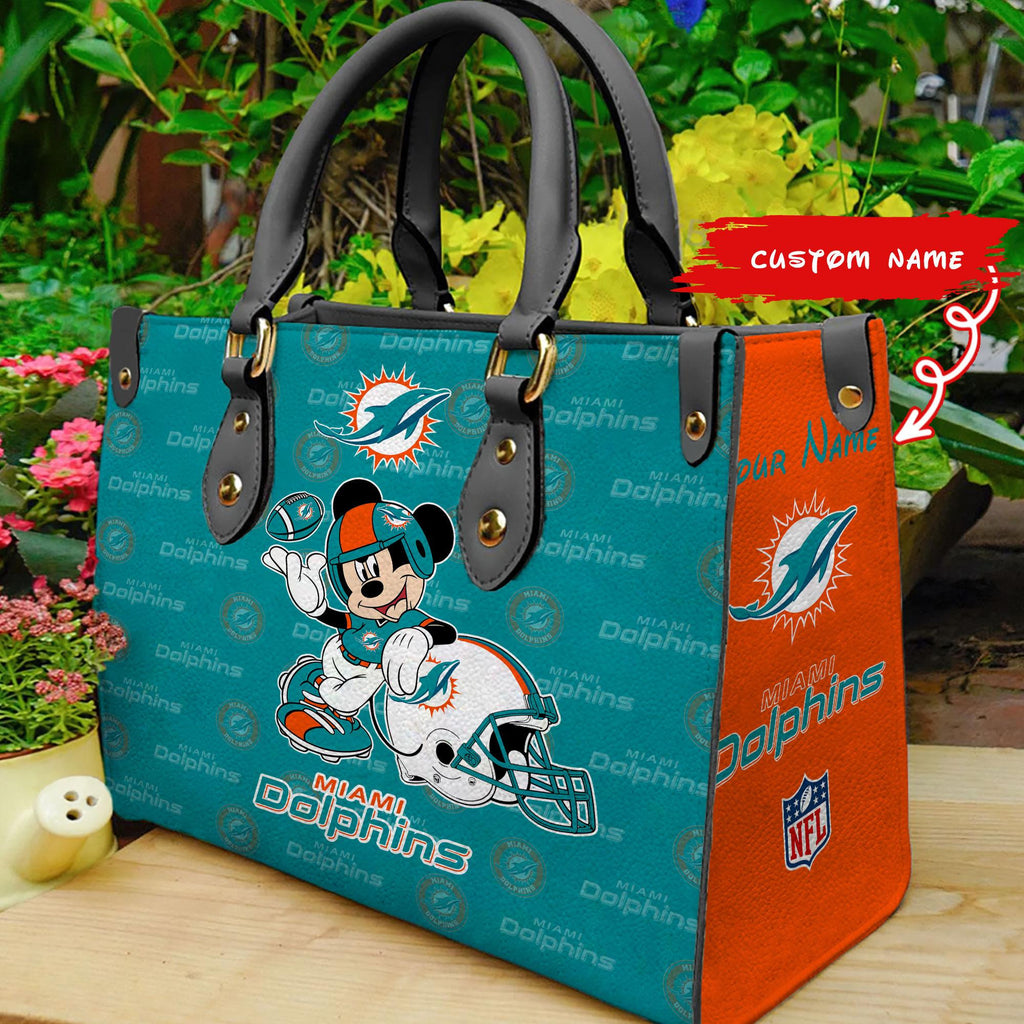 Miami Dolphins Personalized Leather Hand Bag BB422