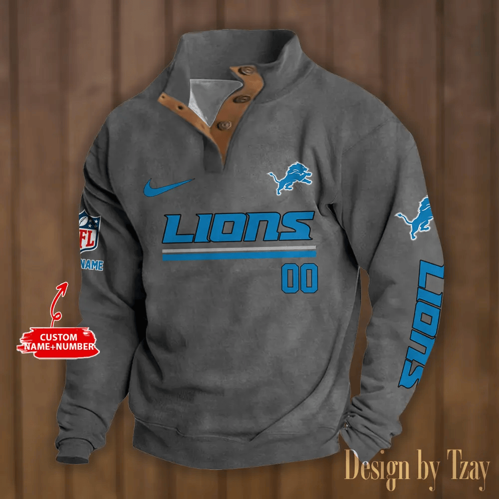 Detroit Lions Premium Stand-Collar Game-Day Pullover - Engineered Warmth & Personalized Name S9DBSCH075