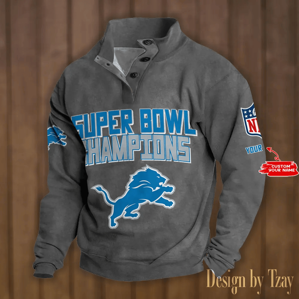 SPTS9DBSCH295-Detroit Lions Premium Stand-Collar Game-Day Pullover - Engineered Warmth & Personalized Names DV8