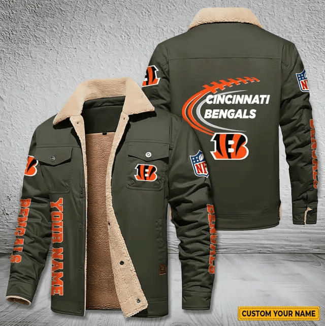 Cincinnati Bengals Personalized Men's Winter Cargo Jacket Fur Collar Fleece S9WCJ007