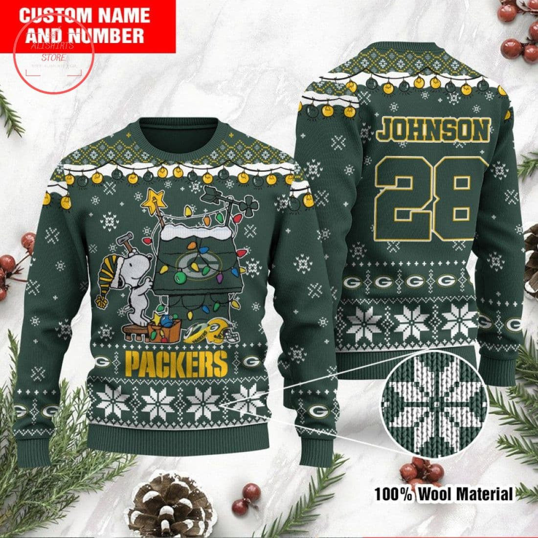 NFL Green Bay Packers Personalized Christmas All-Over Print Thicken Sweater HFV024