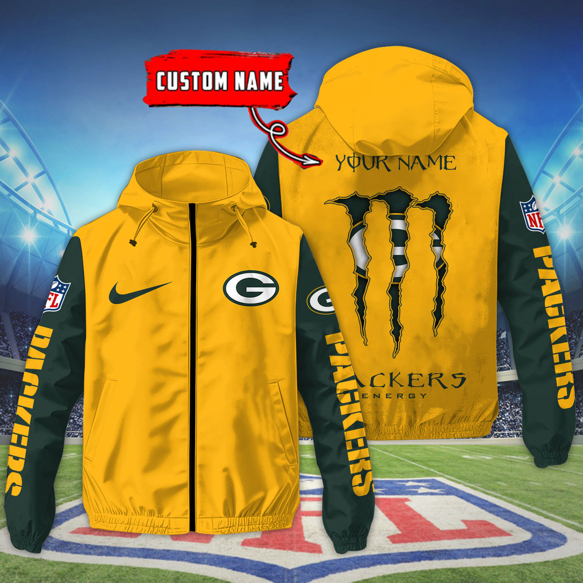 Green Bay Packers Custom Windbreaker Outdoor Jacket Sport Fan Gift SPTWJACKET044