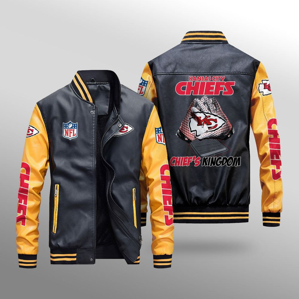 Kansas City Chiefs Premium Fleece-Lined Leather Bomber Jacket BG01