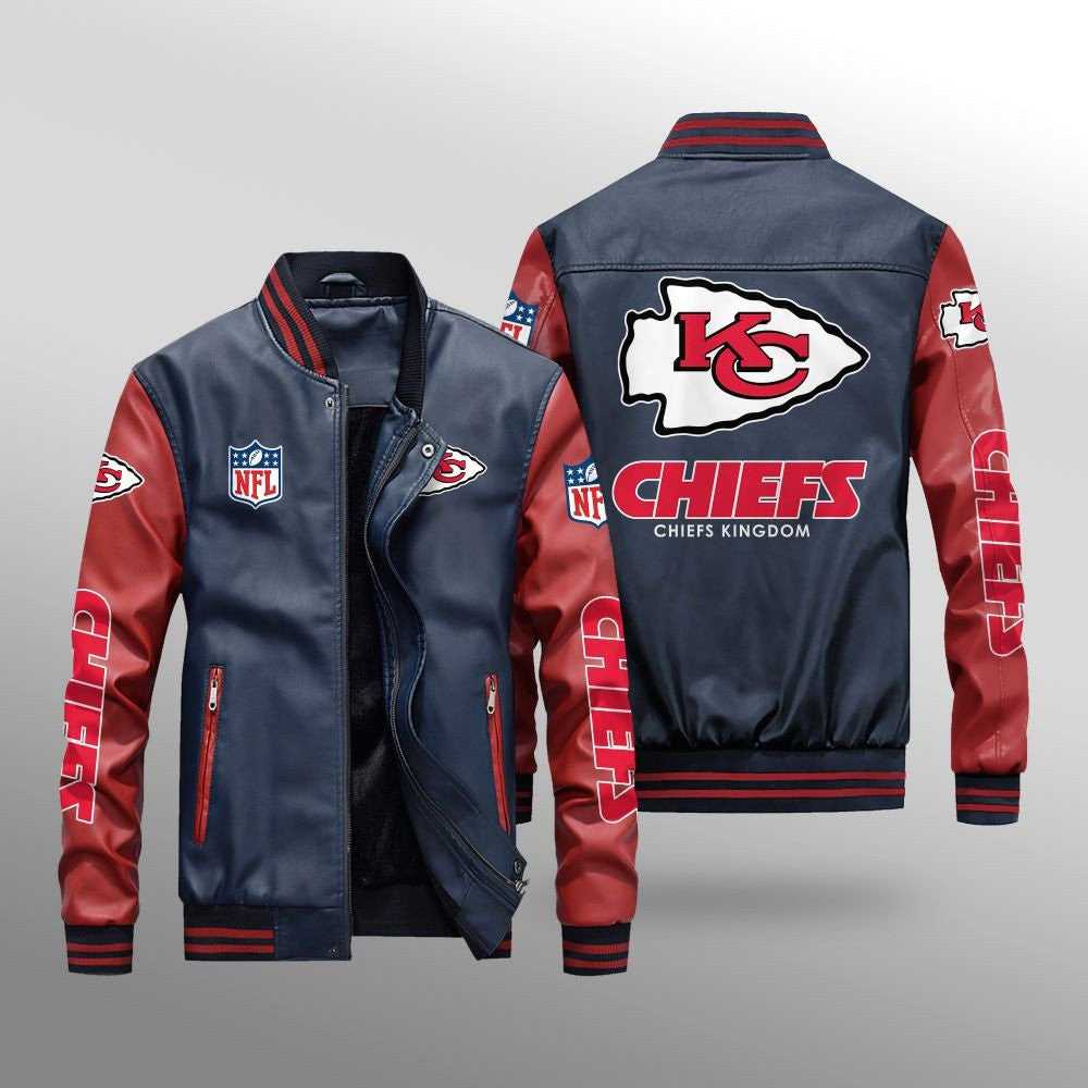 Kansas City Chiefs Premium Fleece-Lined Leather Bomber Jacket BG22