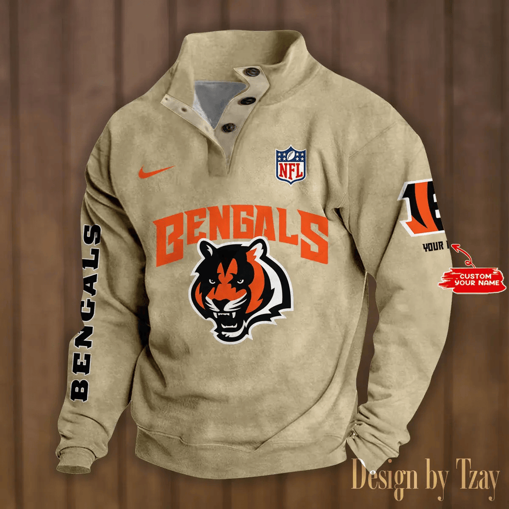 Cincinnati Bengals Premium Stand-Collar Game-Day Pullover - Engineered Warmth & Personalized Name S9DBSCH039