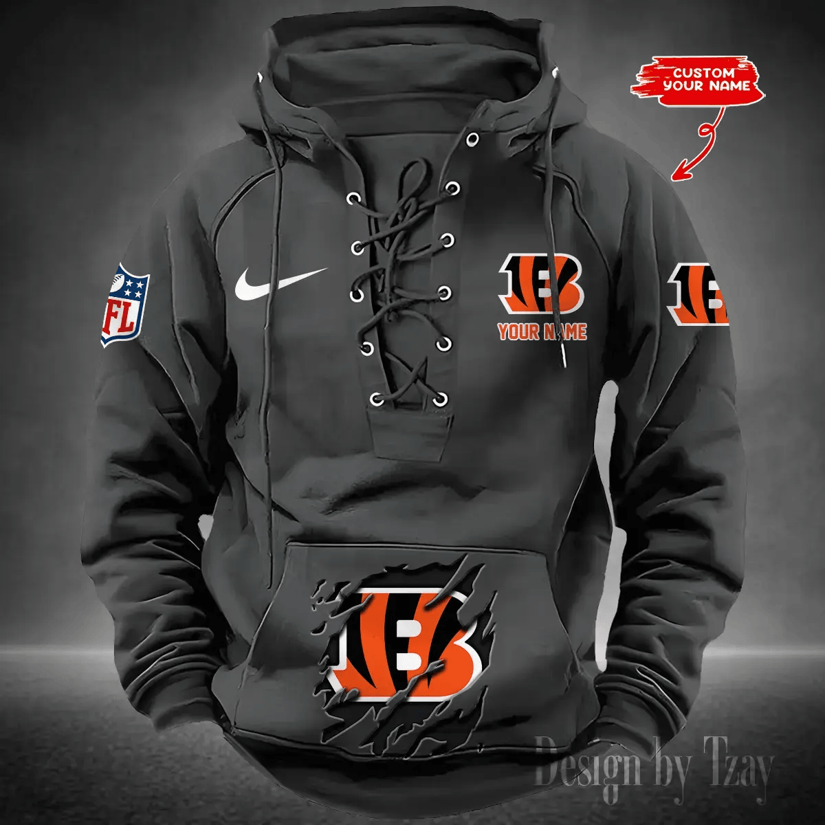 SPTS9HLUH007-Cincinnati Bengals Men's Hooded Lace-up Hoodie