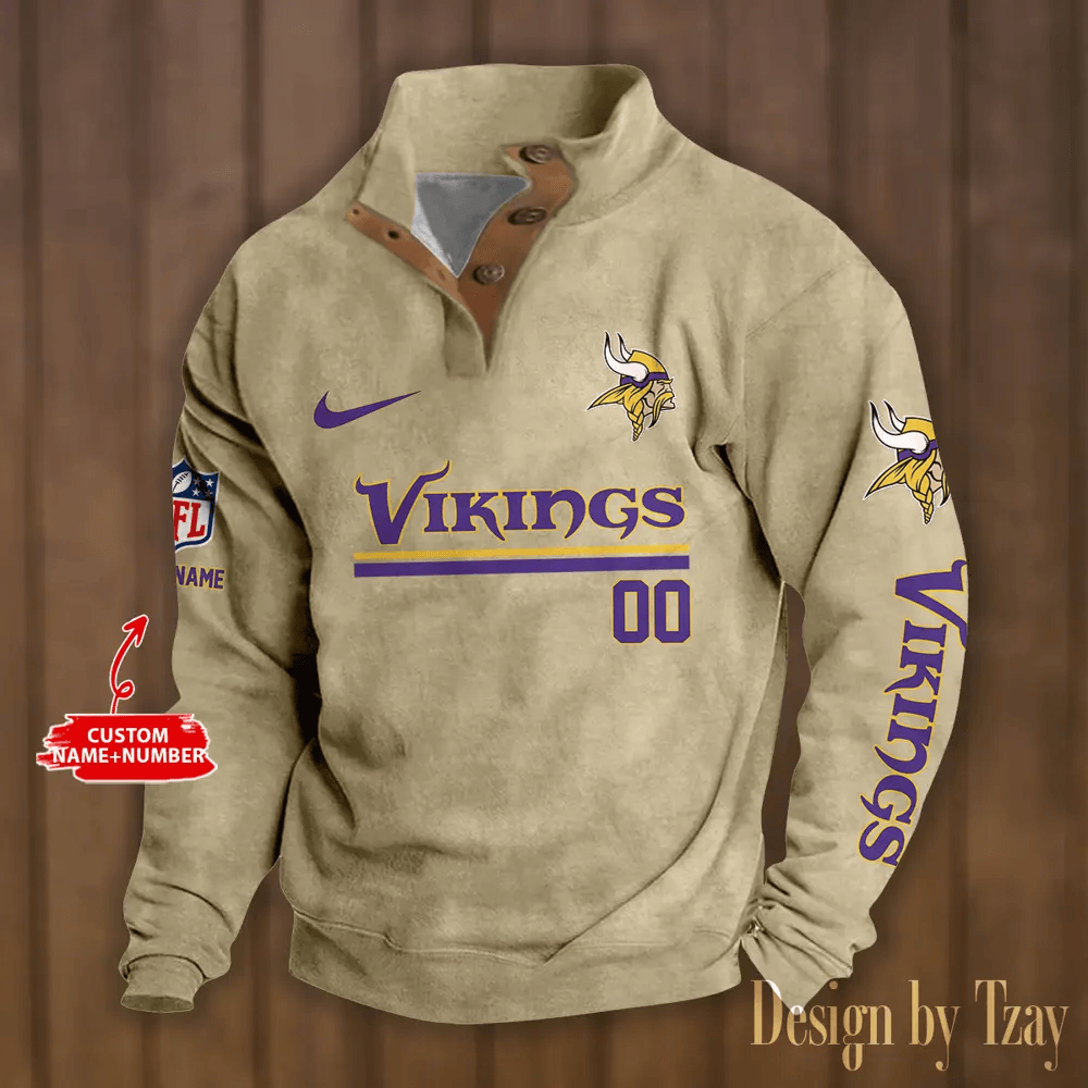 Minnesota Vikings Premium Stand-Collar Game-Day Pullover - Engineered Warmth & Personalized Name S9DBSCH085