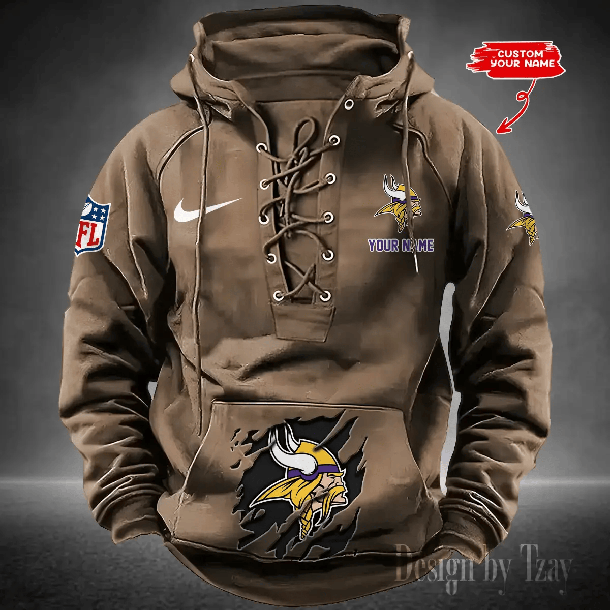 SPTS9HLUH021-Minnesota Vikings Men's Hooded Lace-up Hoodie