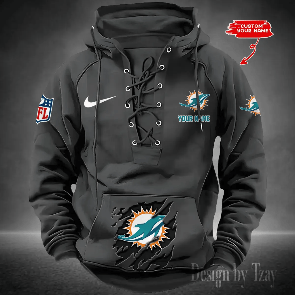 SPTS9HLUH020-Miami Dolphins Men's Hooded Lace-up Hoodie