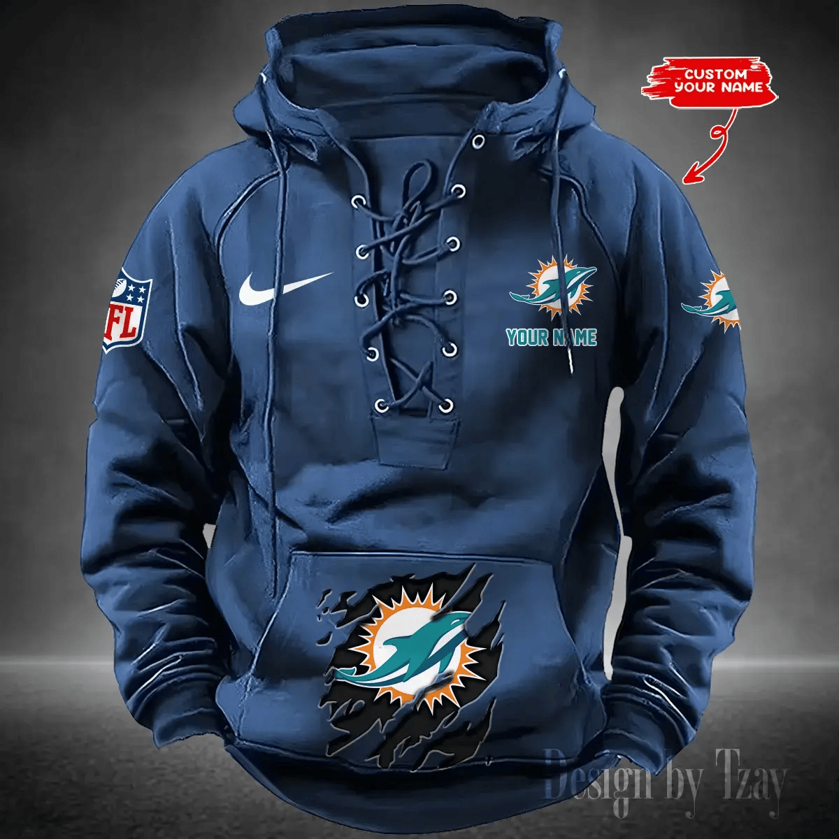 SPTS9HLUH020-Miami Dolphins Men's Hooded Lace-up Hoodie