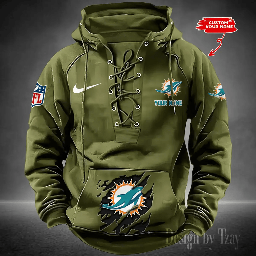 SPTS9HLUH020-Miami Dolphins Men's Hooded Lace-up Hoodie