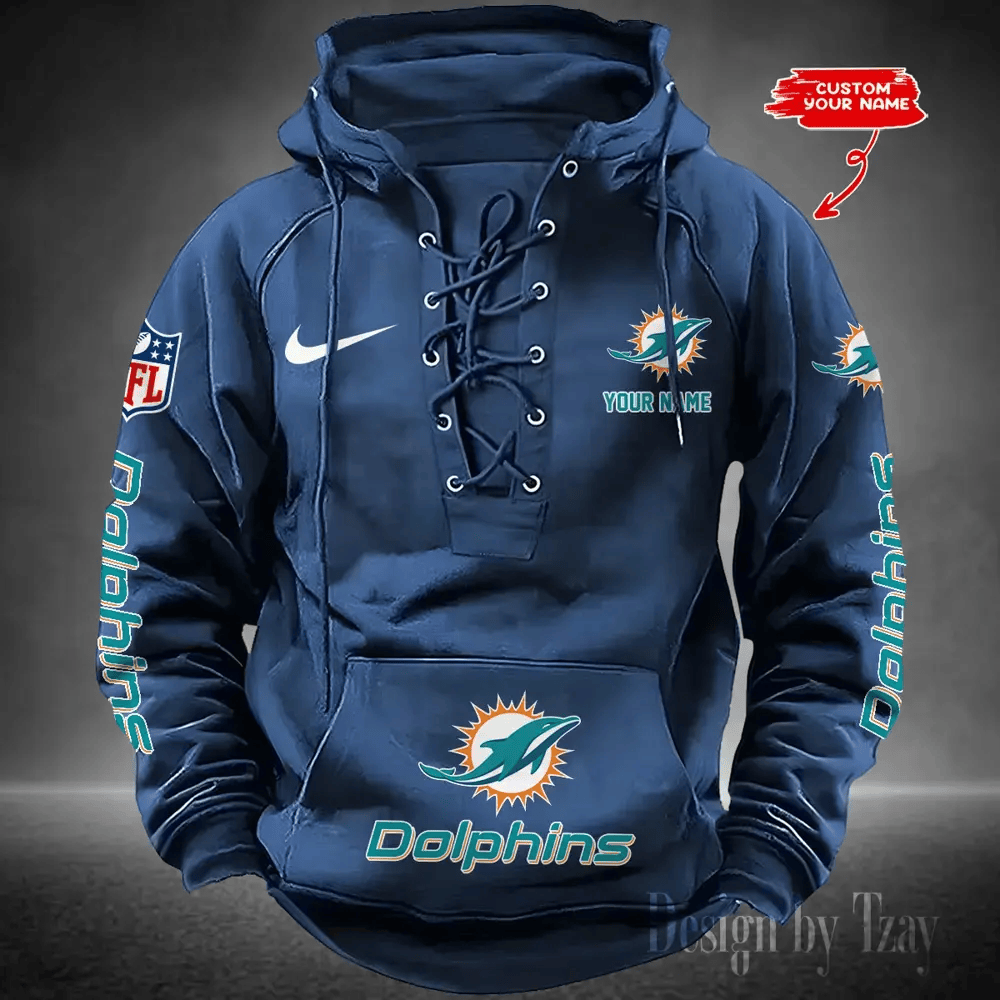 SPTS9HLUH084-Miami Dolphins Men's Hooded Lace-up Hoodie