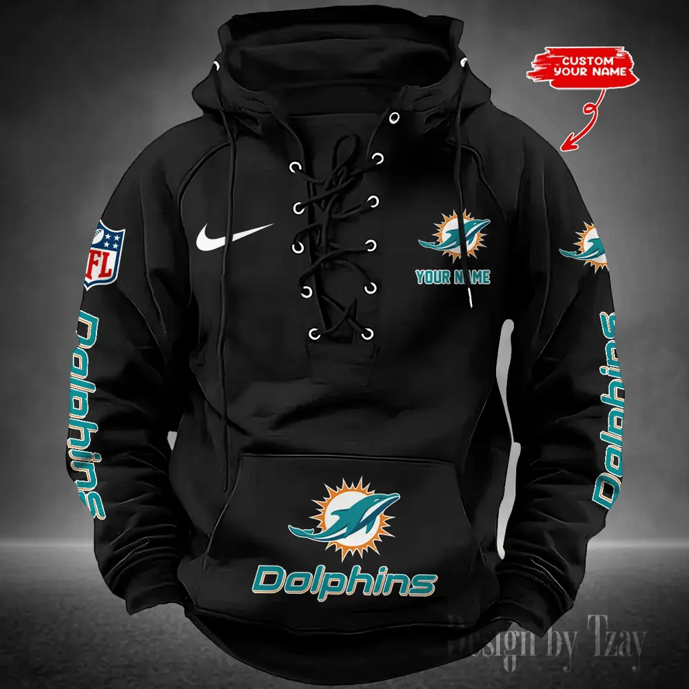 SPTS9HLUH084-Miami Dolphins Men's Hooded Lace-up Hoodie