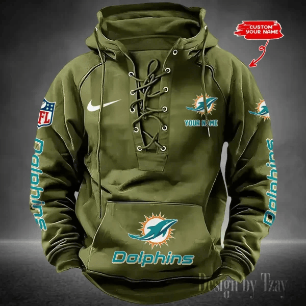 SPTS9HLUH084-Miami Dolphins Men's Hooded Lace-up Hoodie