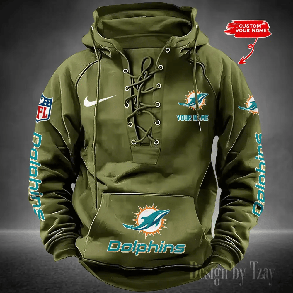 SPTS9HLUH084-Miami Dolphins Men's Hooded Lace-up Hoodie