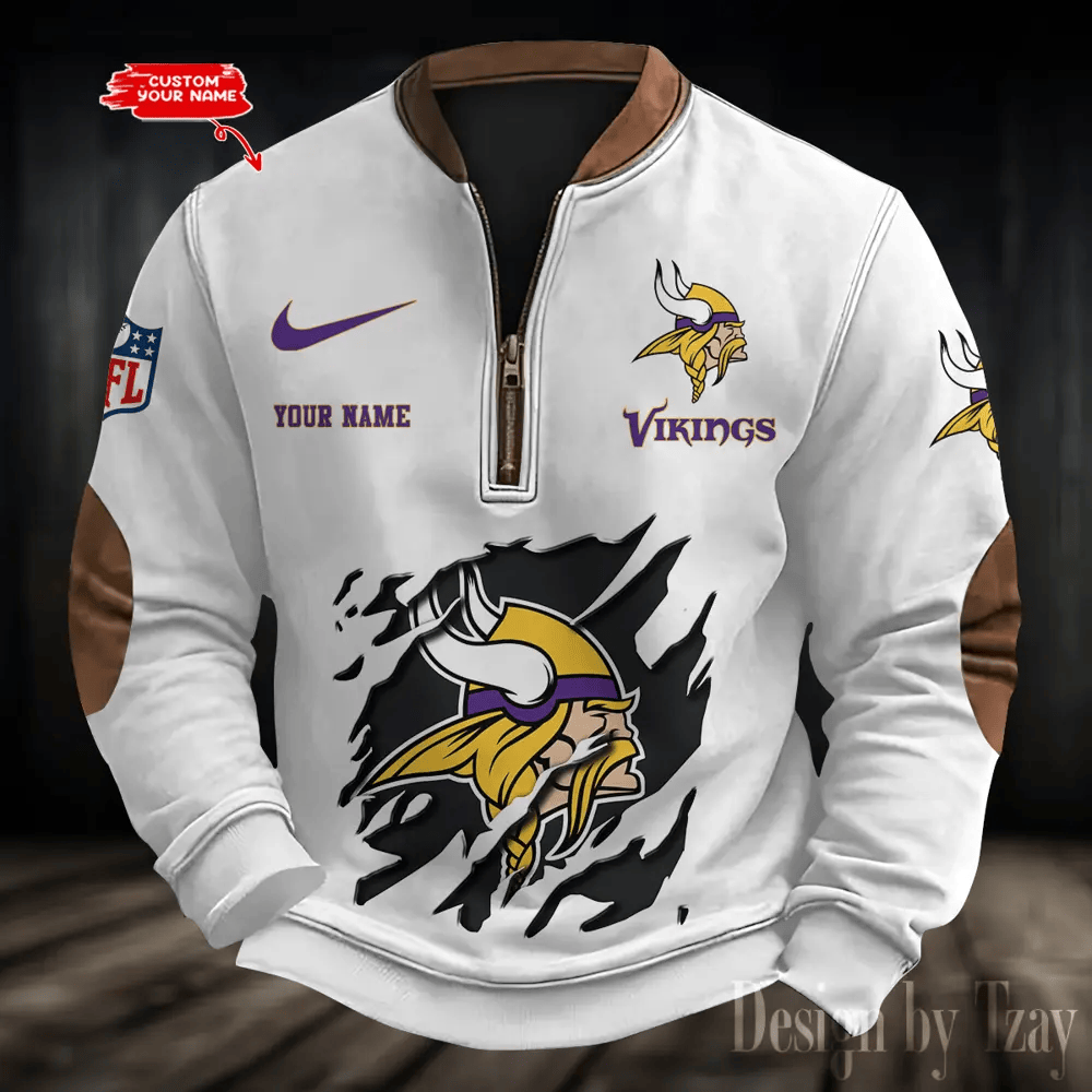 S9MPZNS021-Minnesota Vikings Premium Personalized Game-Day Quarter-Zip