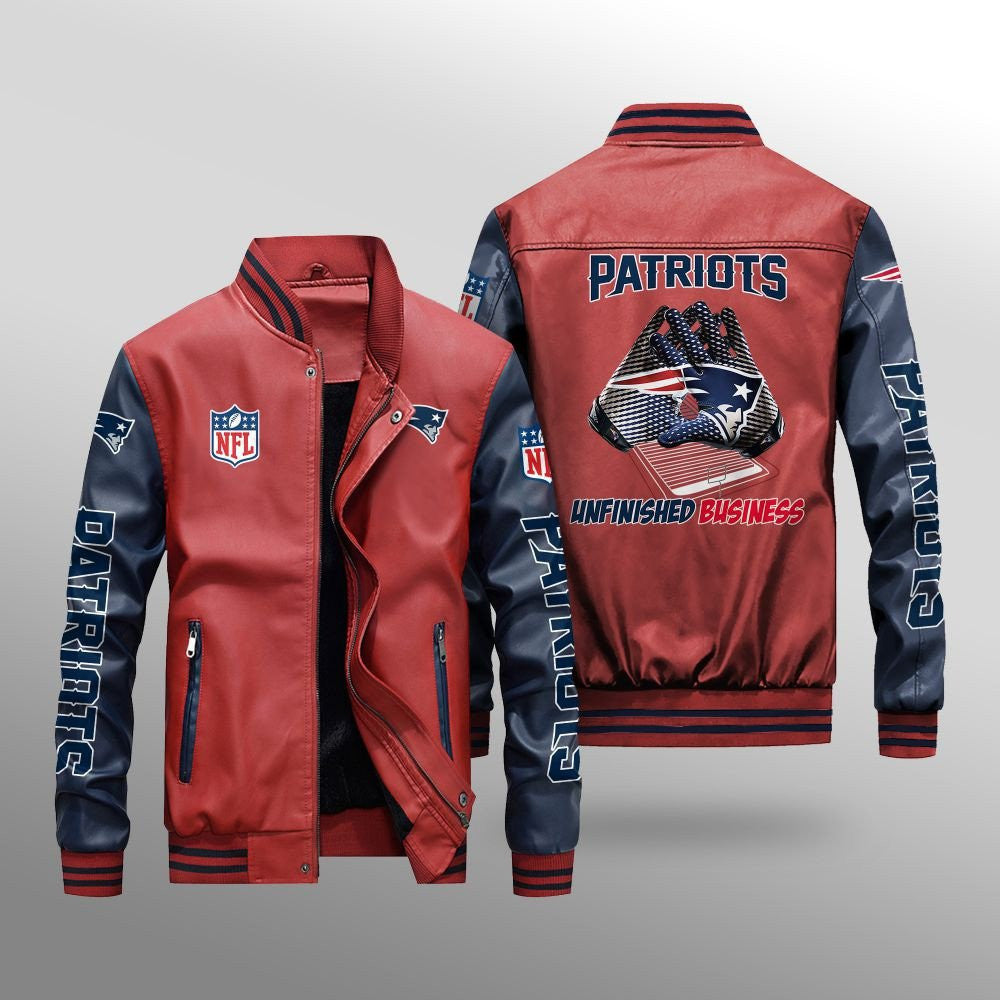 New England Patriots Premium Fleece-Lined Leather Bomber Jacket BG04