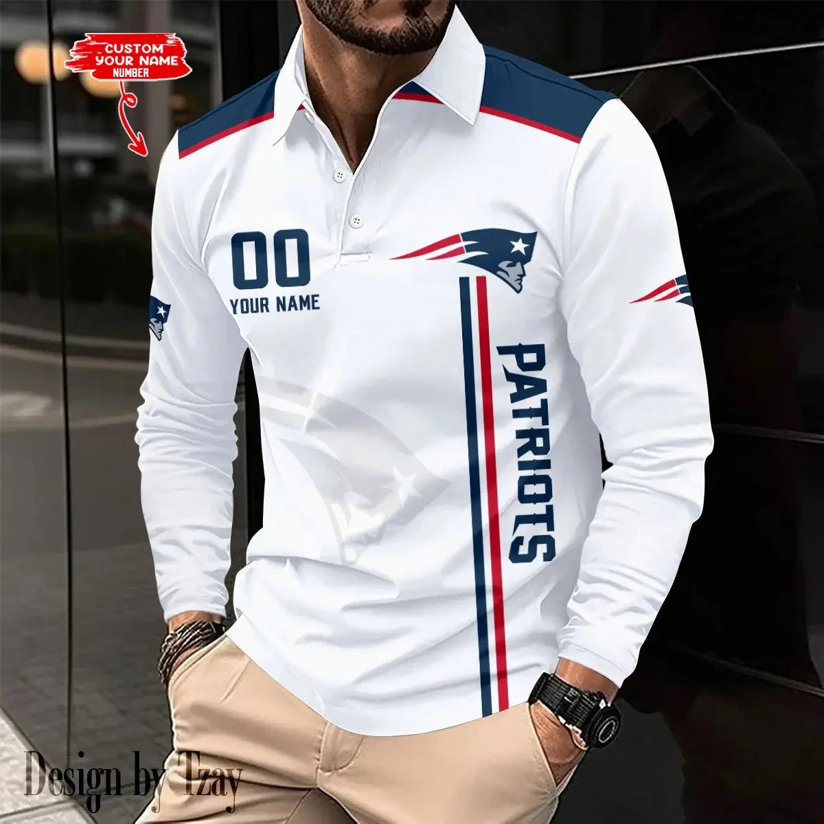 New England Patriots Long Sleeve Polo Shirt DV7 SPTLSPS044