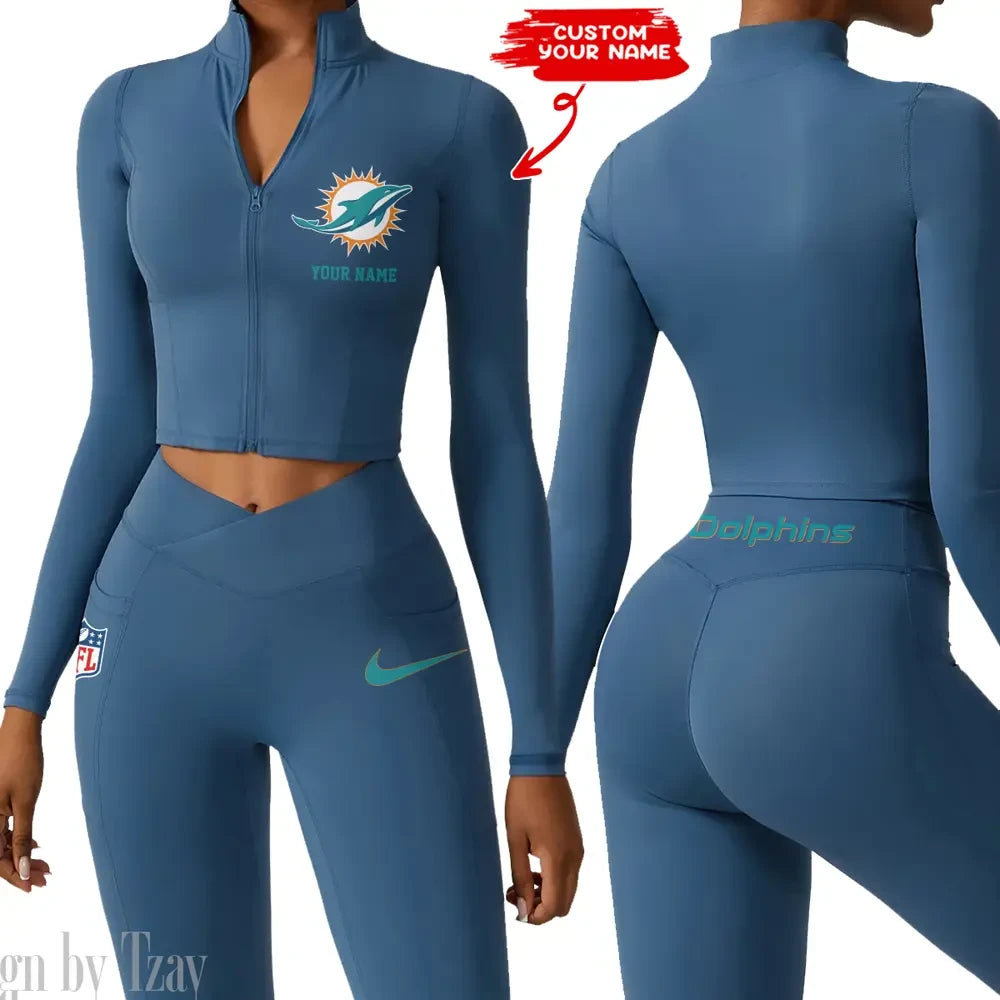 Miami Dolphins Zipper Sports Top Women Gym Long Sleeve for Fitness SPTZSTW020