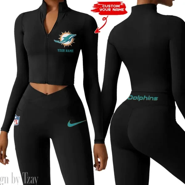 Miami Dolphins Zipper Sports Top Women Gym Long Sleeve for Fitness SPTZSTW020