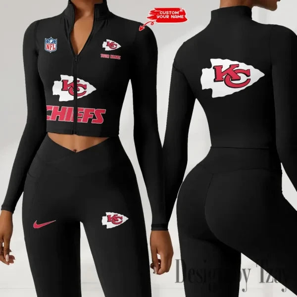 Kansas City Chiefs Zipper Sports Top Women Gym Long Sleeve for Fitness SPTZSTW048