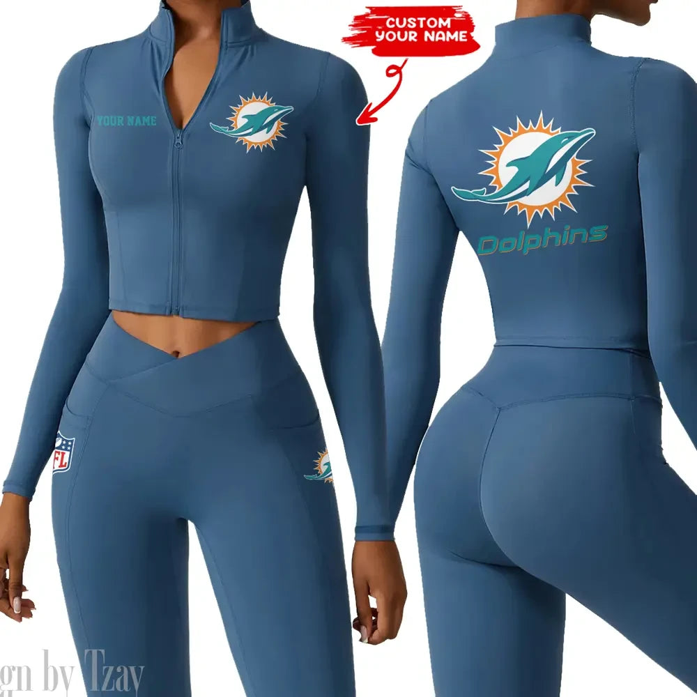 Miami Dolphins Zipper Sports Top Women Gym Long Sleeve for Fitness SPTZSTW084