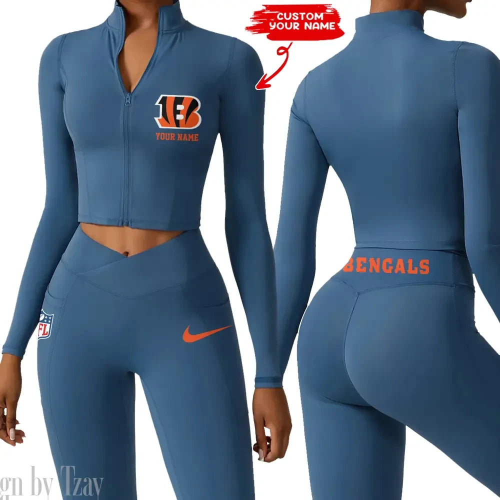 Cincinnati Bengals Zipper Sports Top Women Gym Long Sleeve for Fitness SPTZSTW007