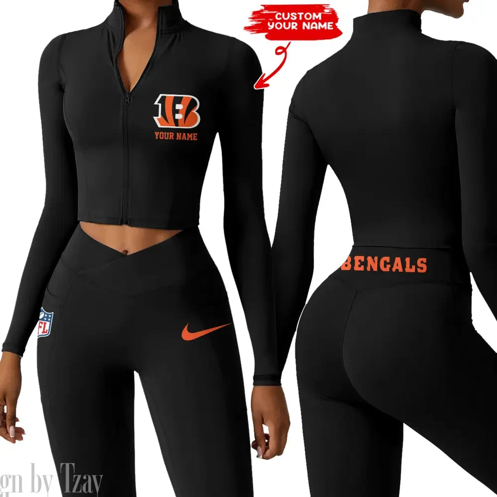 Cincinnati Bengals Zipper Sports Top Women Gym Long Sleeve for Fitness SPTZSTW007