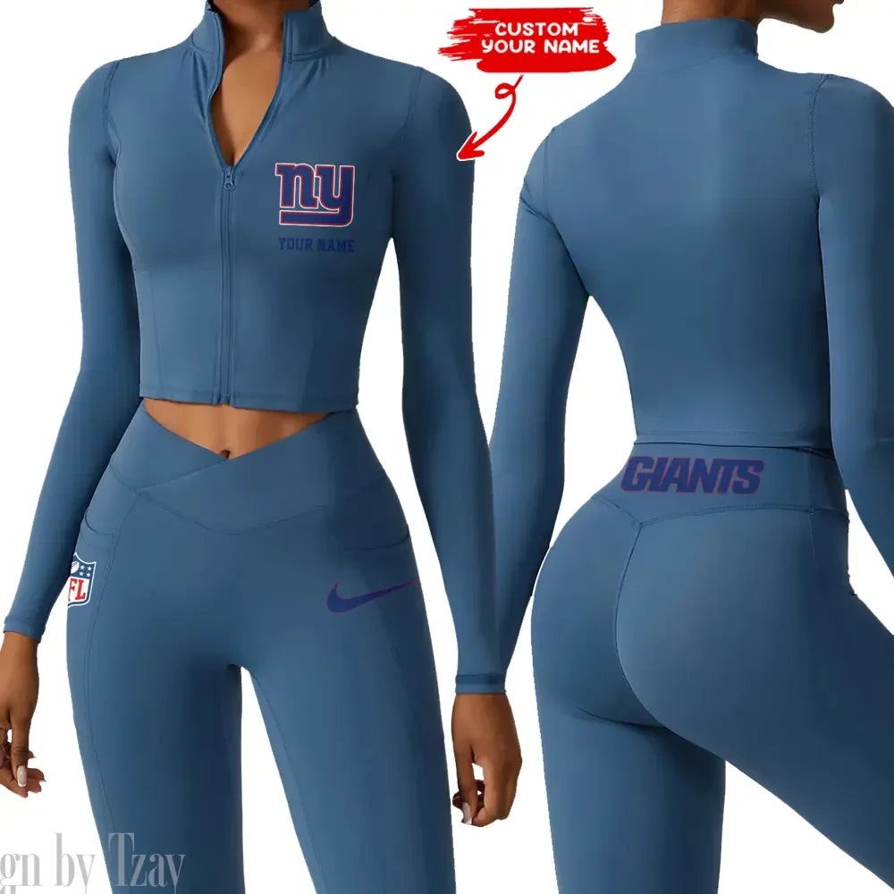 New York Giants Zipper Sports Top Women Gym Long Sleeve for Fitness SPTZSTW024