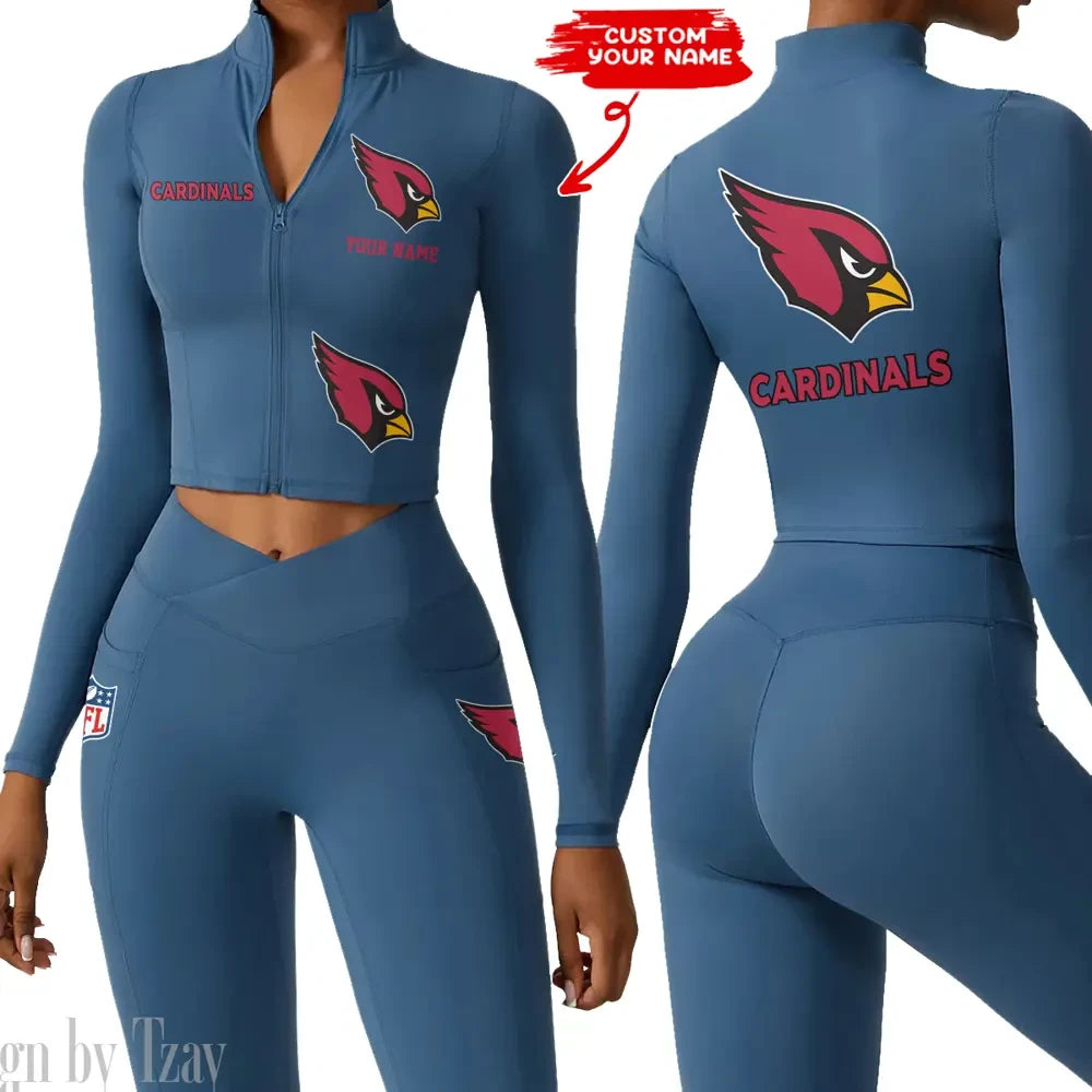 Arizona Cardinals Zipper Sports Top Women Gym Long Sleeve for Fitness SPTZSTW065