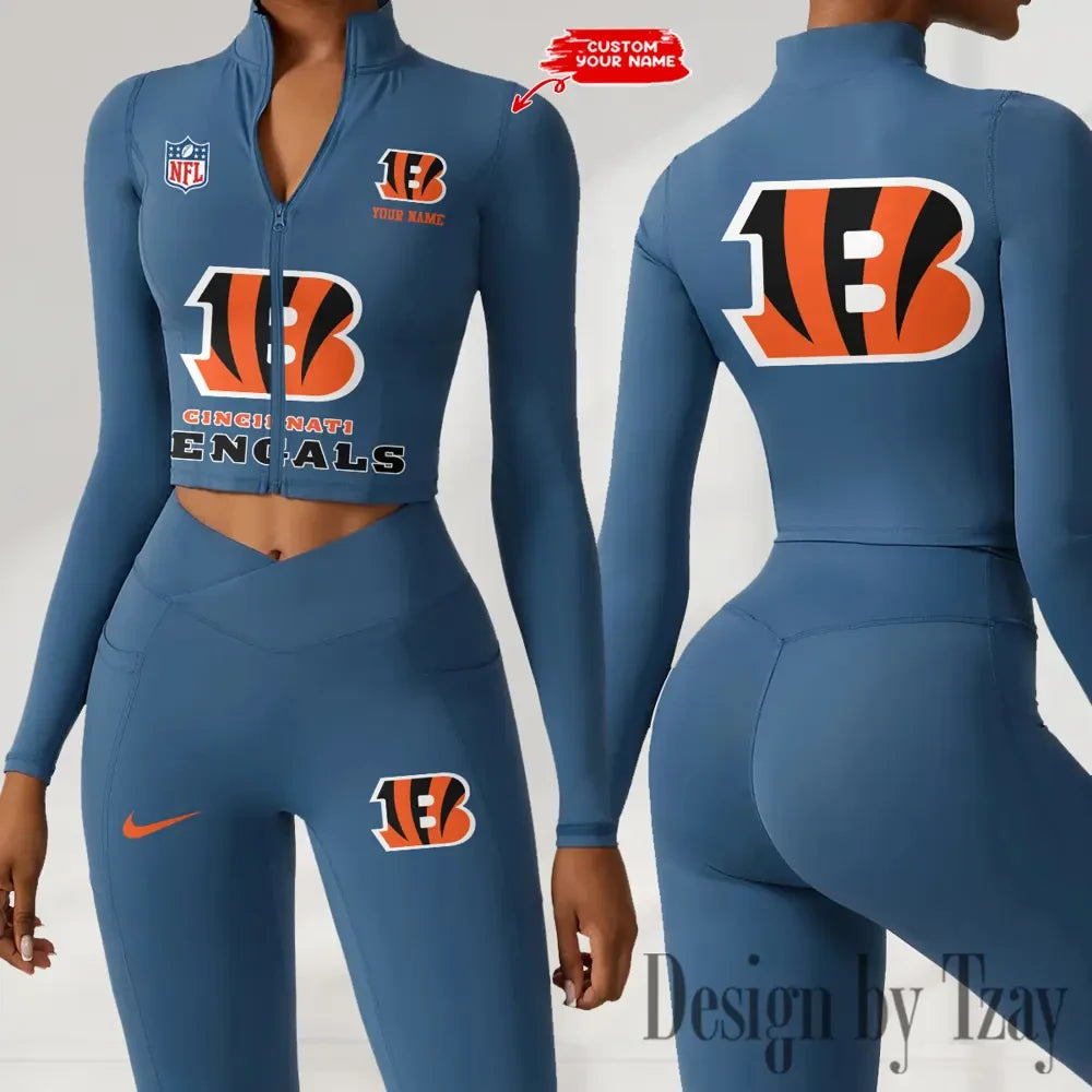 Cincinnati Bengals Zipper Sports Top Women Gym Long Sleeve for Fitness SPTZSTW039