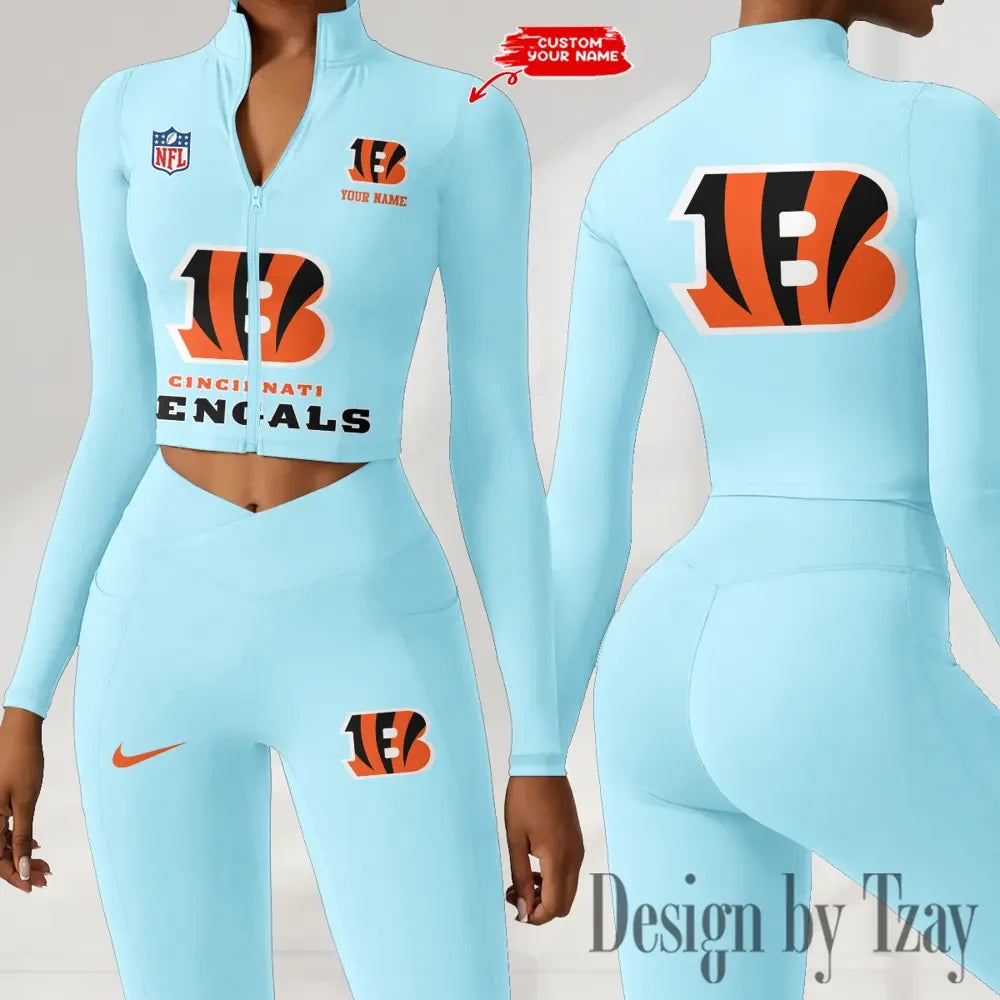 Cincinnati Bengals Zipper Sports Top Women Gym Long Sleeve for Fitness SPTZSTW039