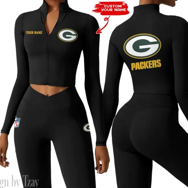 Green Bay Packers Zipper Sports Top Women Gym Long Sleeve for Fitness SPTZSTW076