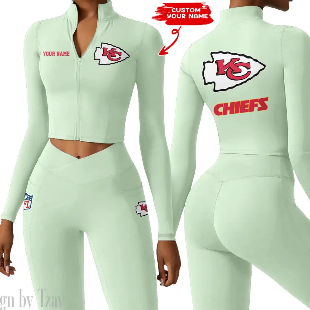 Kansas City Chiefs Zipper Sports Top Women Gym Long Sleeve for Fitness SPTZSTW080