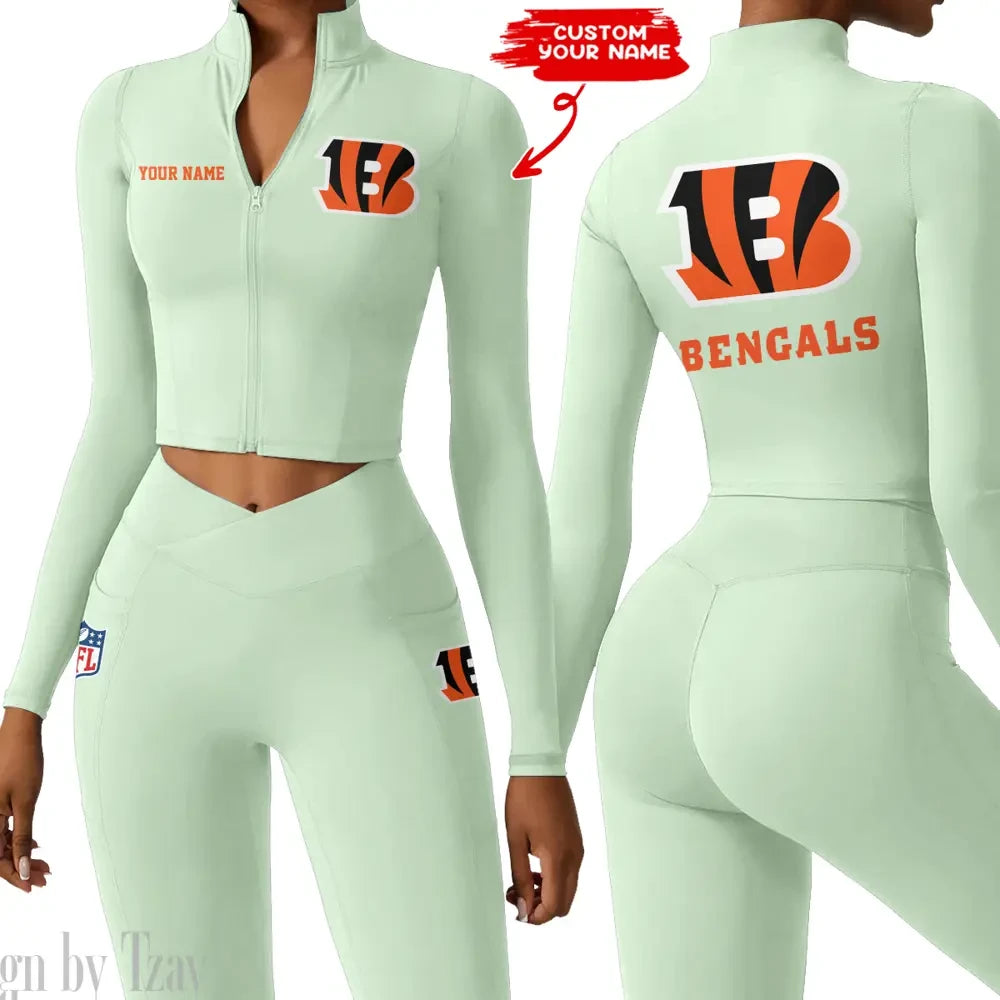 Cincinnati Bengals Zipper Sports Top Women Gym Long Sleeve for Fitness SPTZSTW071