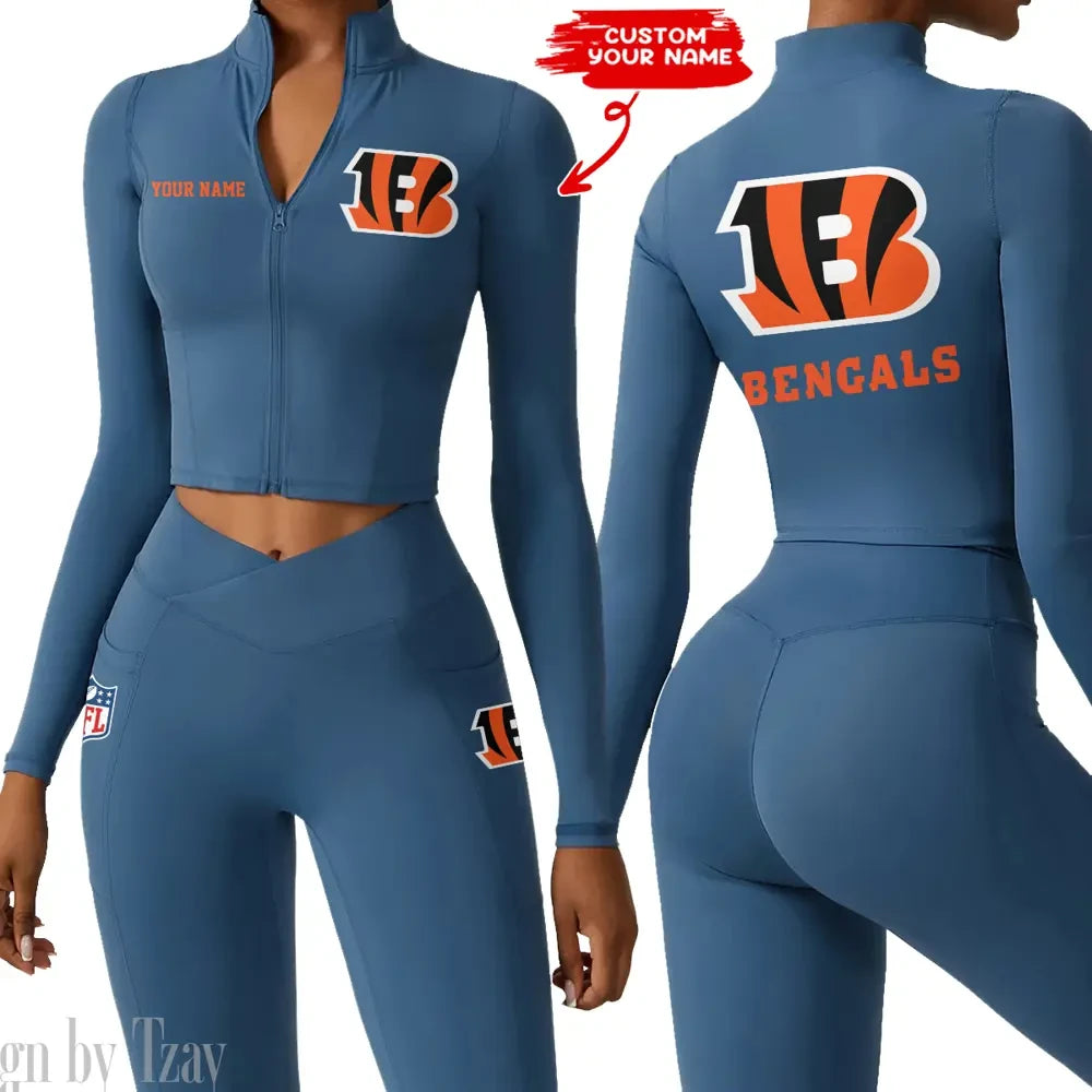 Cincinnati Bengals Zipper Sports Top Women Gym Long Sleeve for Fitness SPTZSTW071