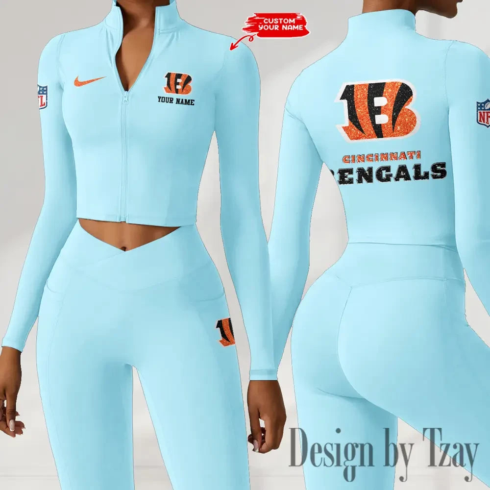 Cincinnati Bengals Zipper Sports Top Women Gym Long Sleeve for Fitness SPTZSTW108