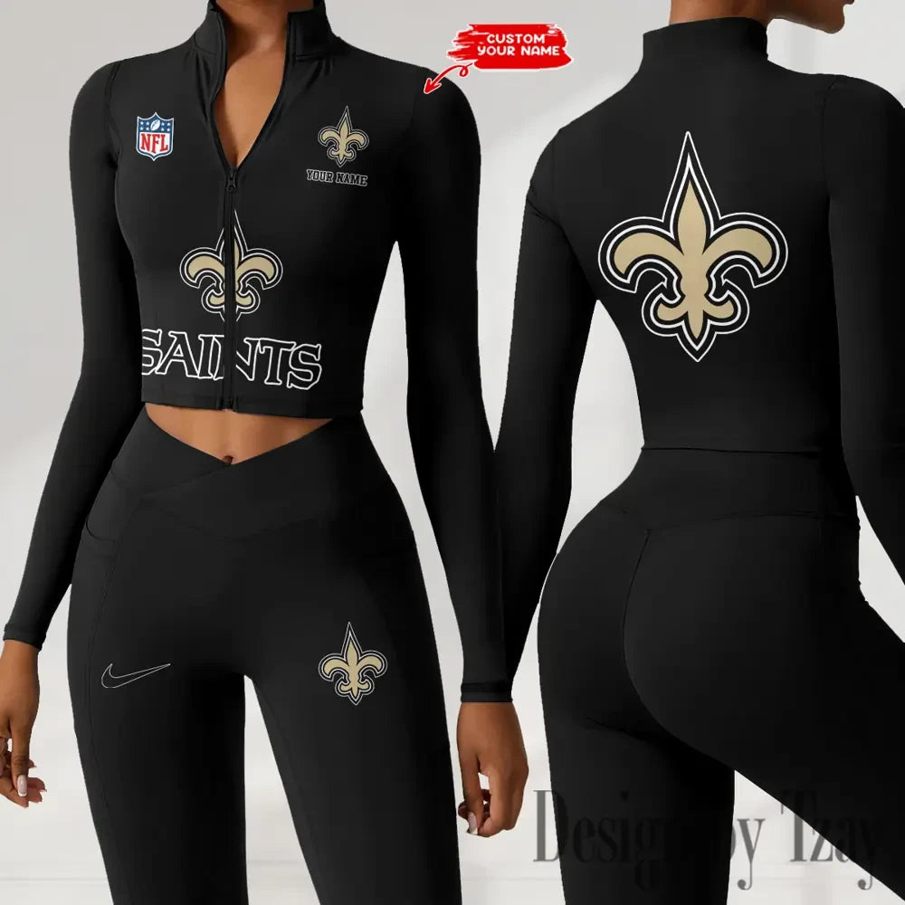New Orleans Saints Zipper Sports Top Women Gym Long Sleeve for Fitness SPTZSTW055