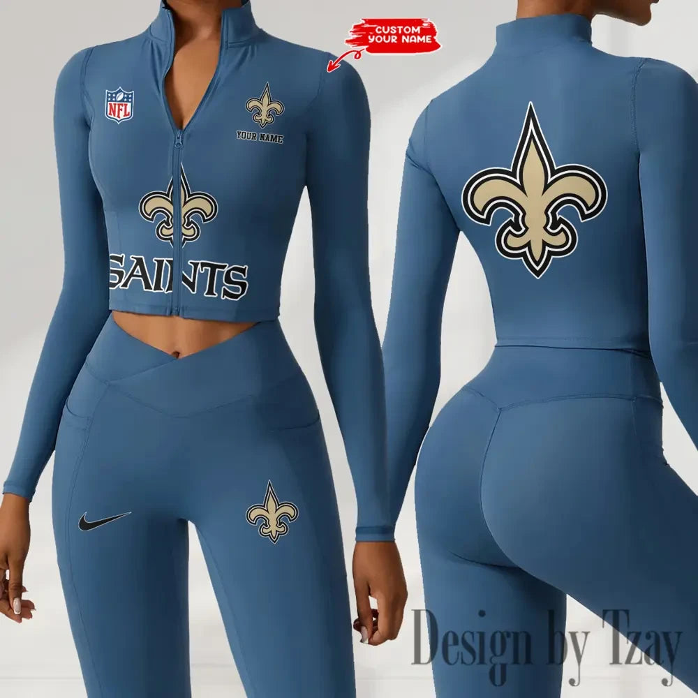 New Orleans Saints Zipper Sports Top Women Gym Long Sleeve for Fitness SPTZSTW055